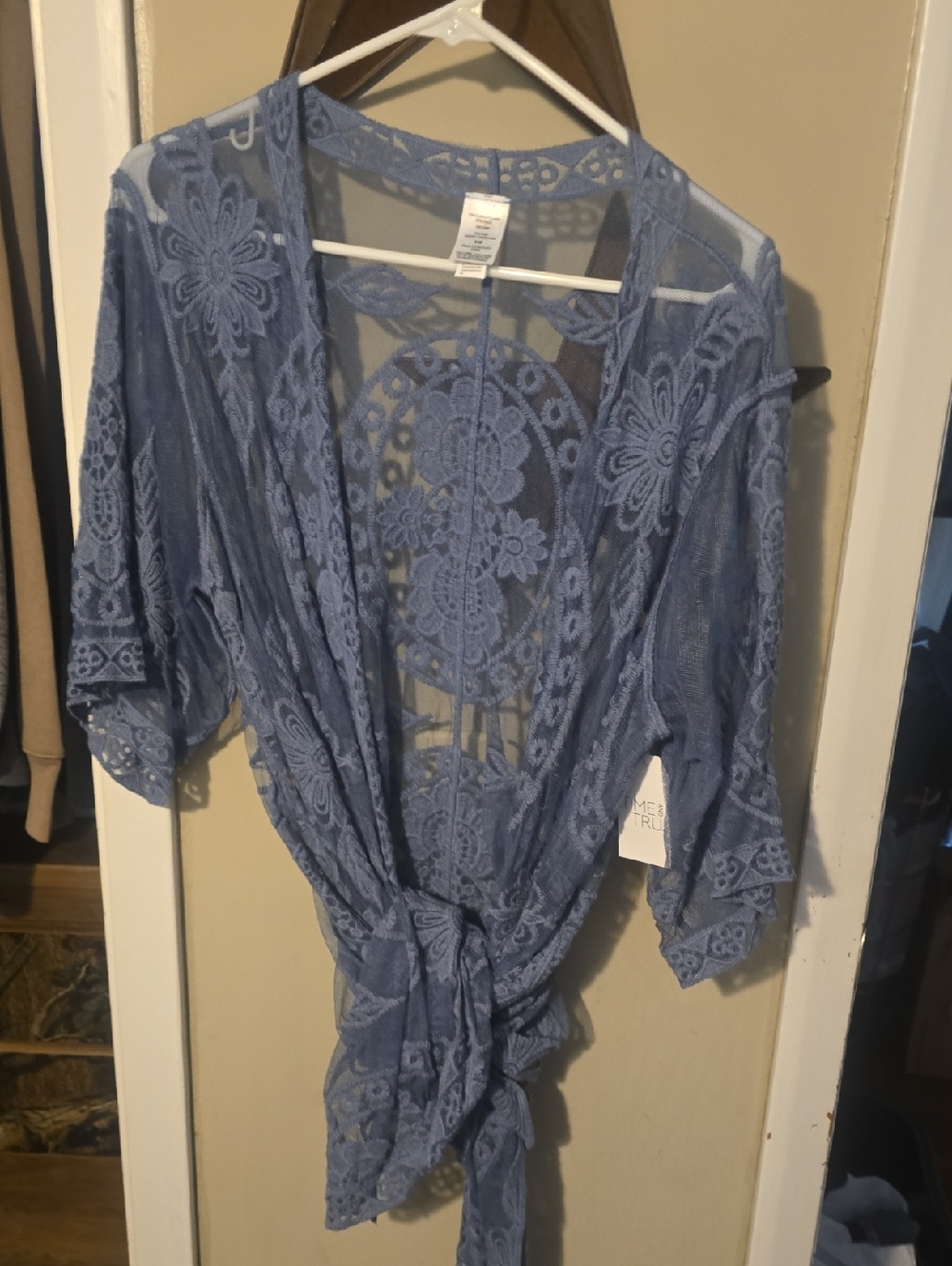 Light Blue Lace Tie-Front Kimono Cover-Up Brand New Small/medium